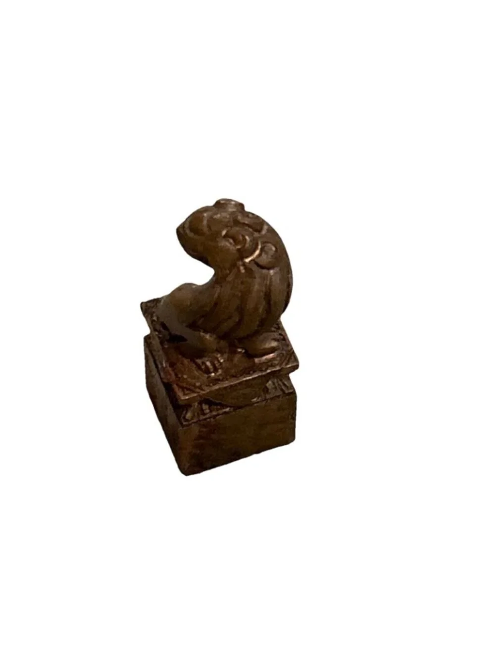 Chinese Seal Box with Bronze Foo Dog Handle with Seal & Red Paste, 19th Century